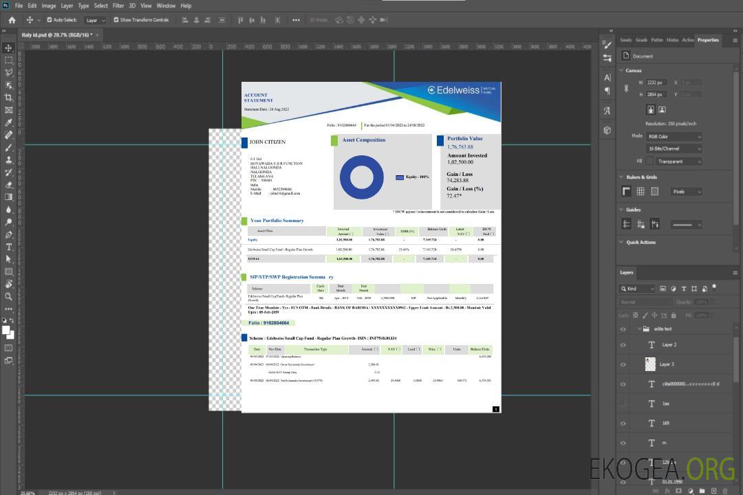 Modèle Word et PDF de relevé bancaire Inde Edelweiss, 3 pages template Modèle Word et PDF de relevé bancaire Inde Edelweiss, 3 pages template